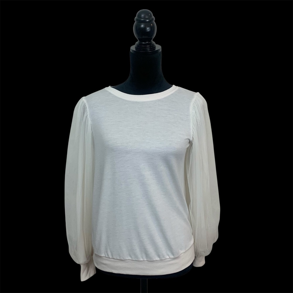 Harlowe & Graham Women's‎ S Ivory Tulle Mesh Balloon Sleeve Fairy Chic Blouse